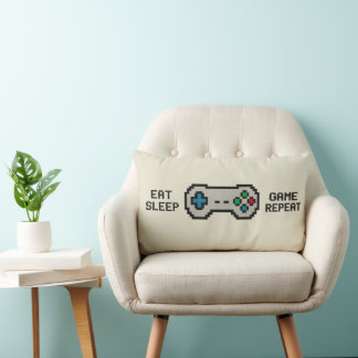Cojín Lumbar Eat Sleep Game Repeat – Cool Pixel Gamer Pillow
