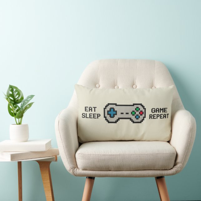 Cojín Lumbar Eat Sleep Game Repeat – Cool Pixel Gamer Pillow (Silla)