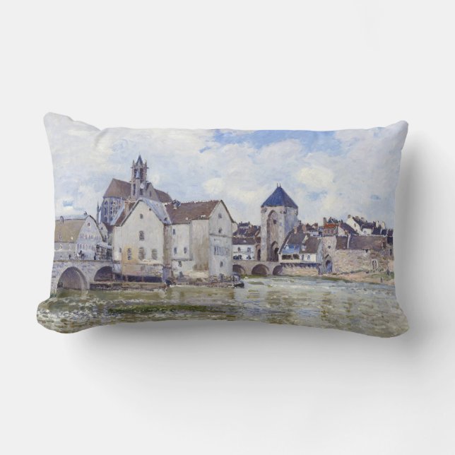 Cojín Lumbar Edificios de Alfred Sisley y puentes con agua (Anverso)
