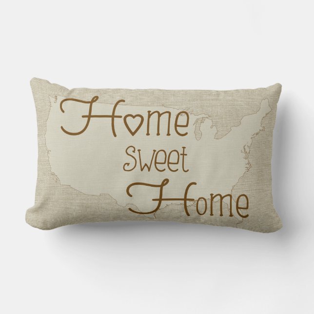 Cojín Lumbar EE.UU. - Hogar Sweet Home burlap nombre personaliz (Anverso)