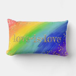 Cojín Lumbar El amor es amor Típode oro acuarela Arcoiris