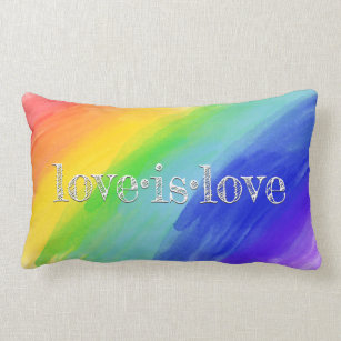 Cojín Lumbar El amor es amor Typografía acuarela Arcoiris LGBT