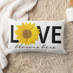 Cojín Lumbar El amor florece aquí Sunflower Blanco Lumbar Pilar