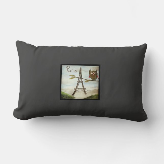 Cojín Lumbar ¡El búho visita París, parte Deux- el apoyo (Anverso)