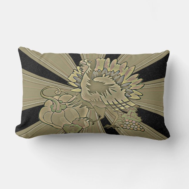 Cojín Lumbar El Día de Acción de Gracias tallado Turquía - (Anverso)