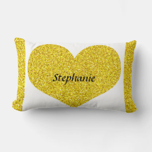 Cojín Lumbar El día de San Valentín Monograma dorado Purpurina 