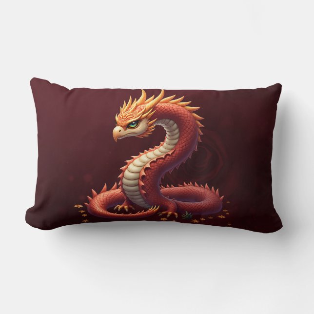 Cojín Lumbar El dragón serpiente dorado.  (Anverso)