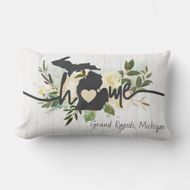 Cojín Lumbar El estado de Michigan personalizó tu ciudad natal (Anverso)