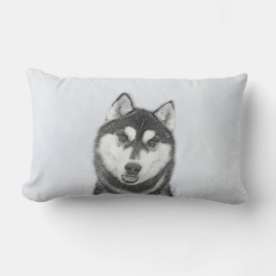 Cojín Lumbar El Husky Siberiano (blanco y negro) pinta arte de 