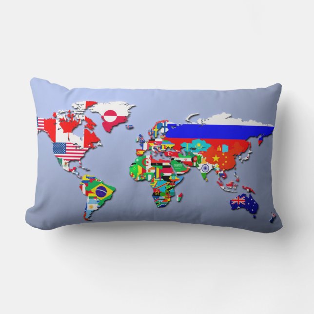 Cojín Lumbar El mapa del mundo con sus banderas (Anverso)