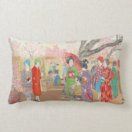 Cojín Lumbar El monte Fuji y las flores de cerezo en el arte As