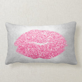 Cojín Lumbar El Purpurina Lips Gray Peony Rosa Makeup Kiss Silv