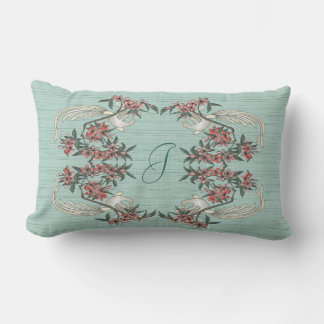 Cojín Lumbar El romance de la seda con Monograma Aqua