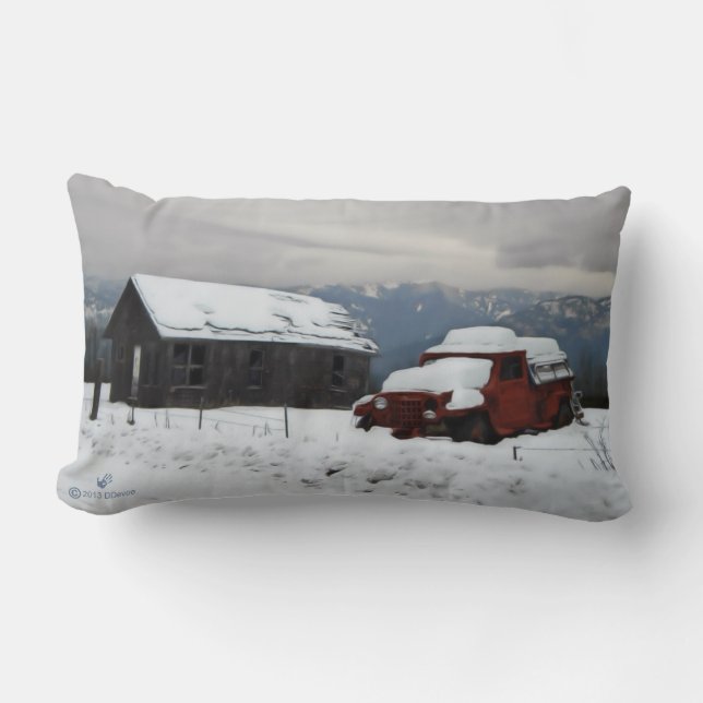 Cojín Lumbar El viejo Camión Rojo (Anverso)