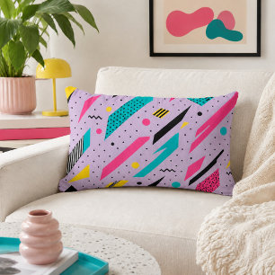 Cojín Lumbar Electric Memphis Tiras Geométrico Rosa Teal