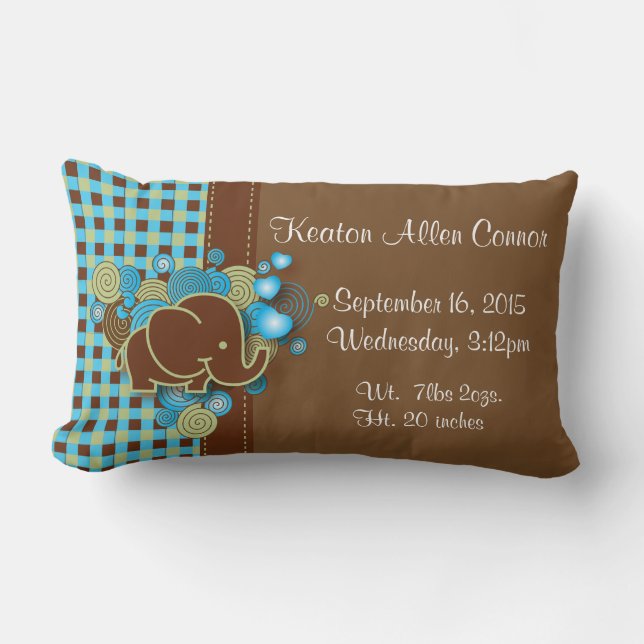 Cojín Lumbar Elefante azul, verde y de Brown de la tela (Anverso)