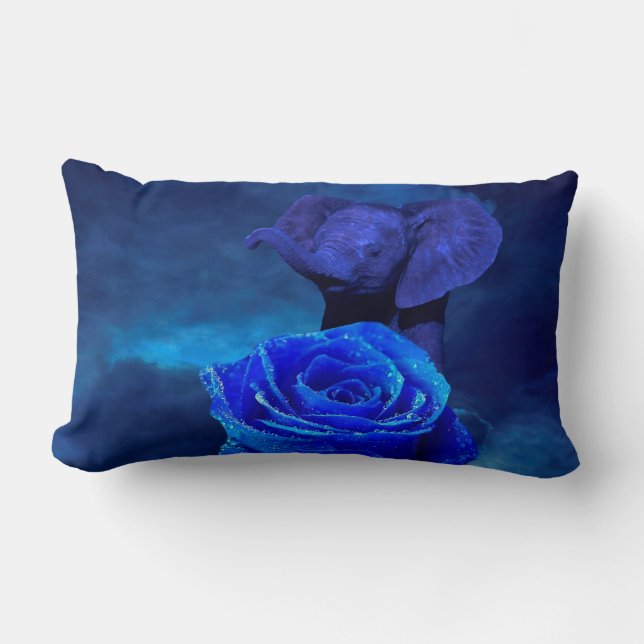 Cojín Lumbar Elefante azul y subió (Anverso)