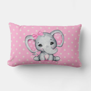 Cojín Lumbar Elefante de bebé rosado con polka