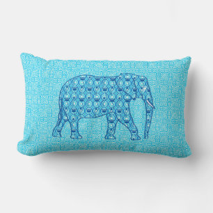 Cojín Lumbar Elefante de flores de Lotus - turquesa