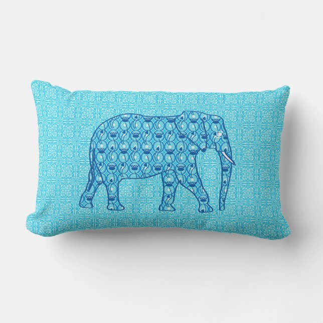 Cojín Lumbar Elefante de flores de Lotus - turquesa (Anverso)