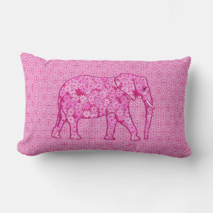 Cojín Lumbar Elefante de las flores - rosa fucsia