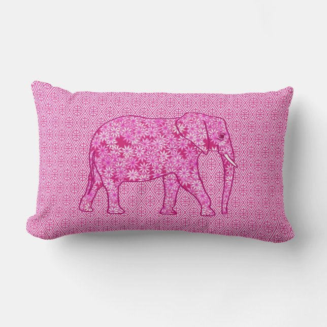 Cojín Lumbar Elefante de las flores - rosa fucsia (Anverso)