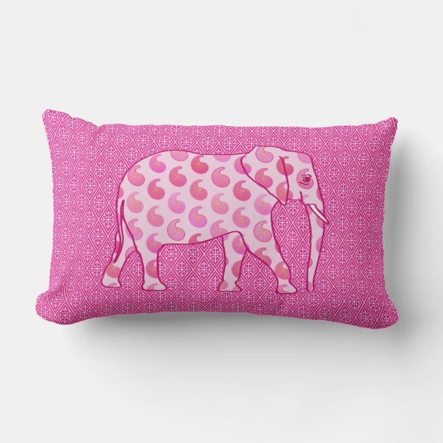 Cojín Lumbar elefante de paisley - rosa hielo y fucsia (Anverso)