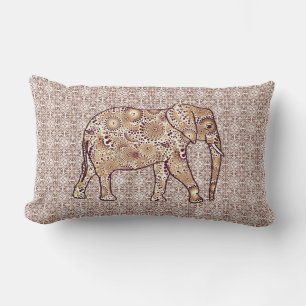 Cojín Lumbar elefante de remolino fractal - marrón y taupe
