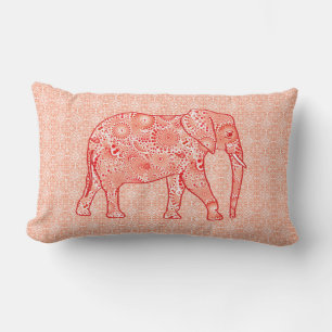 Cojín Lumbar elefante de remolino fractal - naranja de coral y