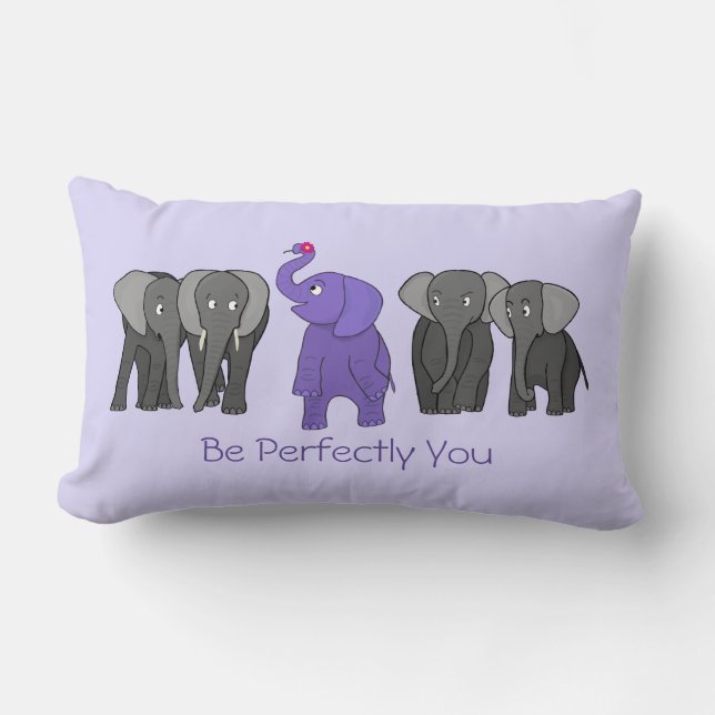 Cojín Lumbar Elefante morado personalizado "Sé perfecto contigo (Anverso)