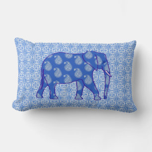 Cojín Lumbar Elefante paisley - azul cobalto y blanco