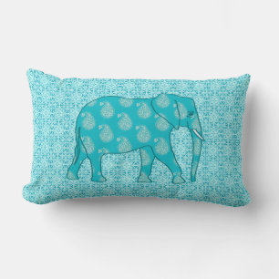 Cojín Lumbar Elefante paisley - turquesa y aqua