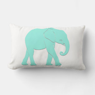 Cojín Lumbar Elefante turquesa y blanca de la silueta