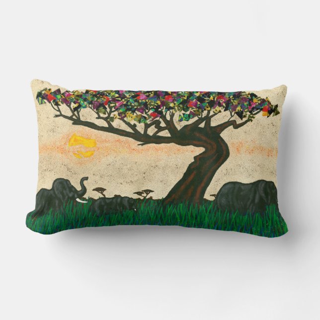 Cojín Lumbar Elefantes en los aviones de África (Anverso)