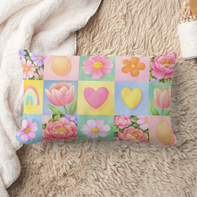 Cojín Lumbar Elegant Abstract Floral Checkerboard Pattern  (Manta)