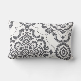 Cojín Lumbar Elegant Charcoal Gray Damask Paisley Accent Pillow