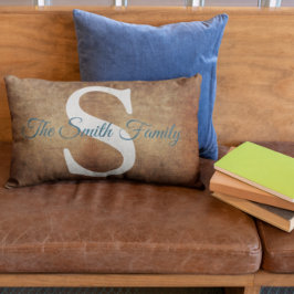 Cojín Lumbar Elegant Faux Leather Name Monogram 