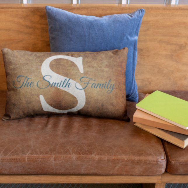 Cojín Lumbar Elegant Faux Leather Name Monogram  (Subido por el creador)