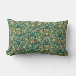 Cojín Lumbar Elegant Floral Pattern in Yellow and Red on Green