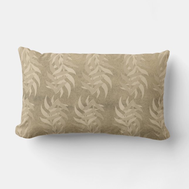 Cojín Lumbar Elegant Metallic Light Brown Leaf Pattern – Nature (Anverso)