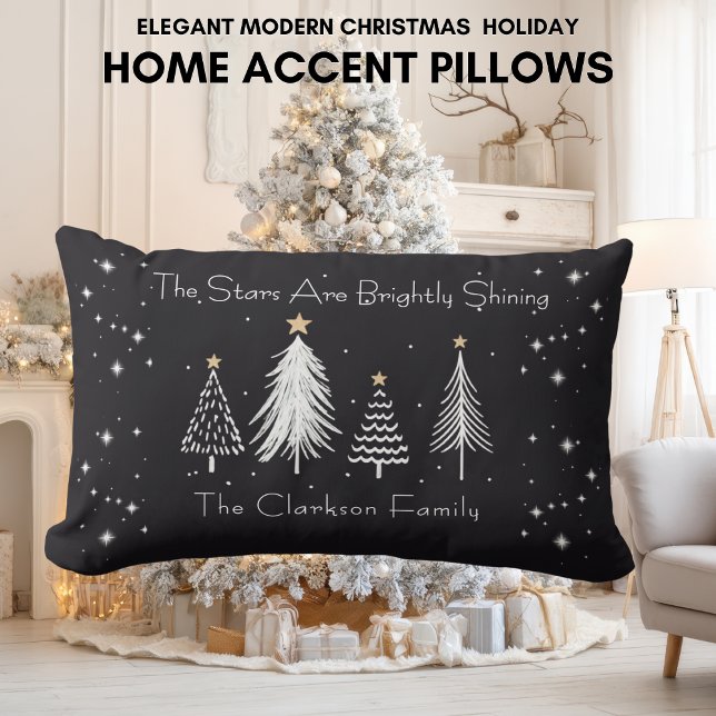 Cojín Lumbar Elegant Modern Christmas Stars with Family Name  (Elegant Modern Christmas Stars with Family Name Throw Pillow - Lumbar)