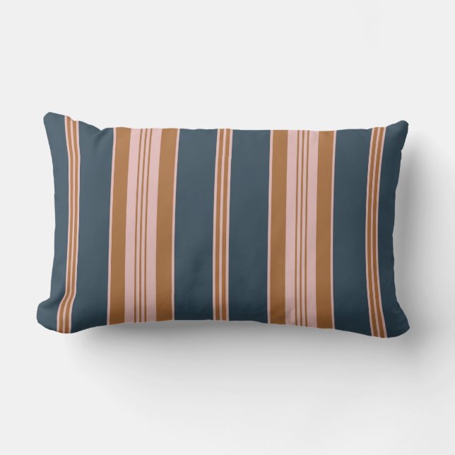 Cojín Lumbar Elegant Navy Brown Pink Ticking Stripe (Anverso)