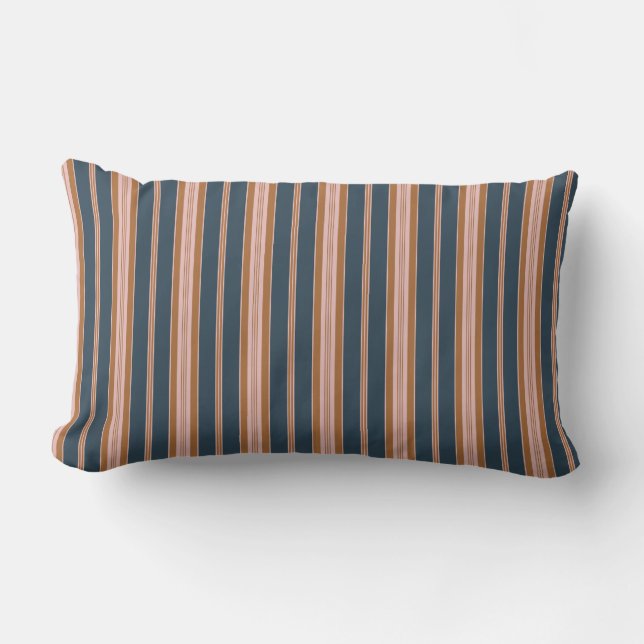 Cojín Lumbar Elegant Navy Brown Pink Ticking Stripe (Anverso)