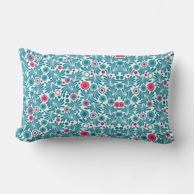 Cojín Lumbar Elegant Teal and Magenta Foliage Pattern (Anverso)