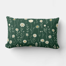 Cojín Lumbar Elegant Wildflower Pattern on Dark Green 
