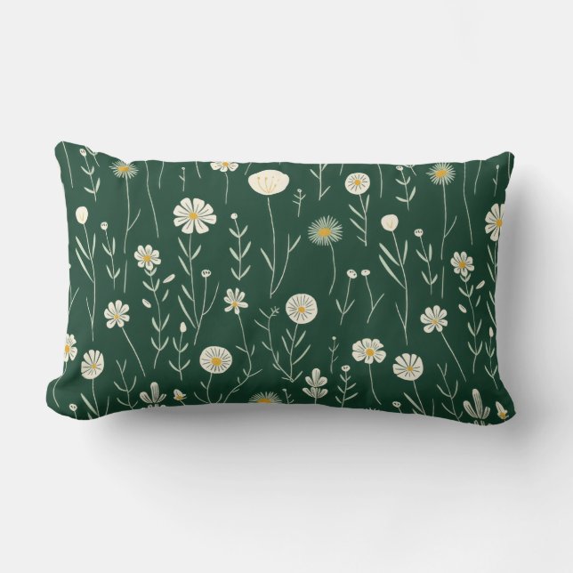 Cojín Lumbar Elegant Wildflower Pattern on Dark Green  (Anverso)