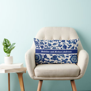 Cojín Lumbar Elegante Azul Francés Campo Chinoiserie Nombres Añ