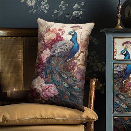 Cojín Lumbar Elegante Boho de época victoriano Decoupage Peacoc