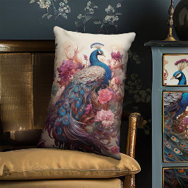 Cojín Lumbar Elegante Boho de época victoriano Decoupage Peacoc