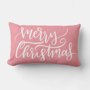 Cojín Lumbar Elegante caligrafía moderna rosa de navidad